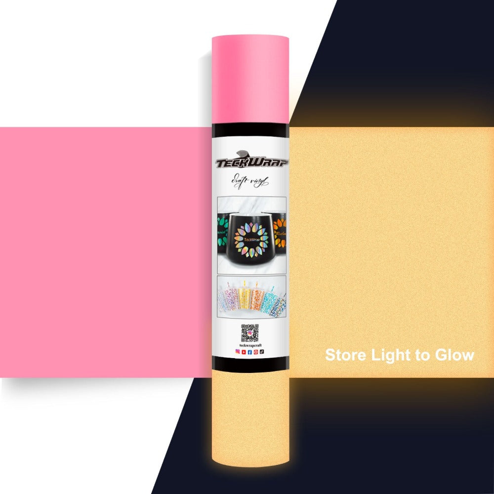TeckWrapCraft - Glow in the Dark - Vinyle Adhésif Phosphorescent - Rose - 1,5 m