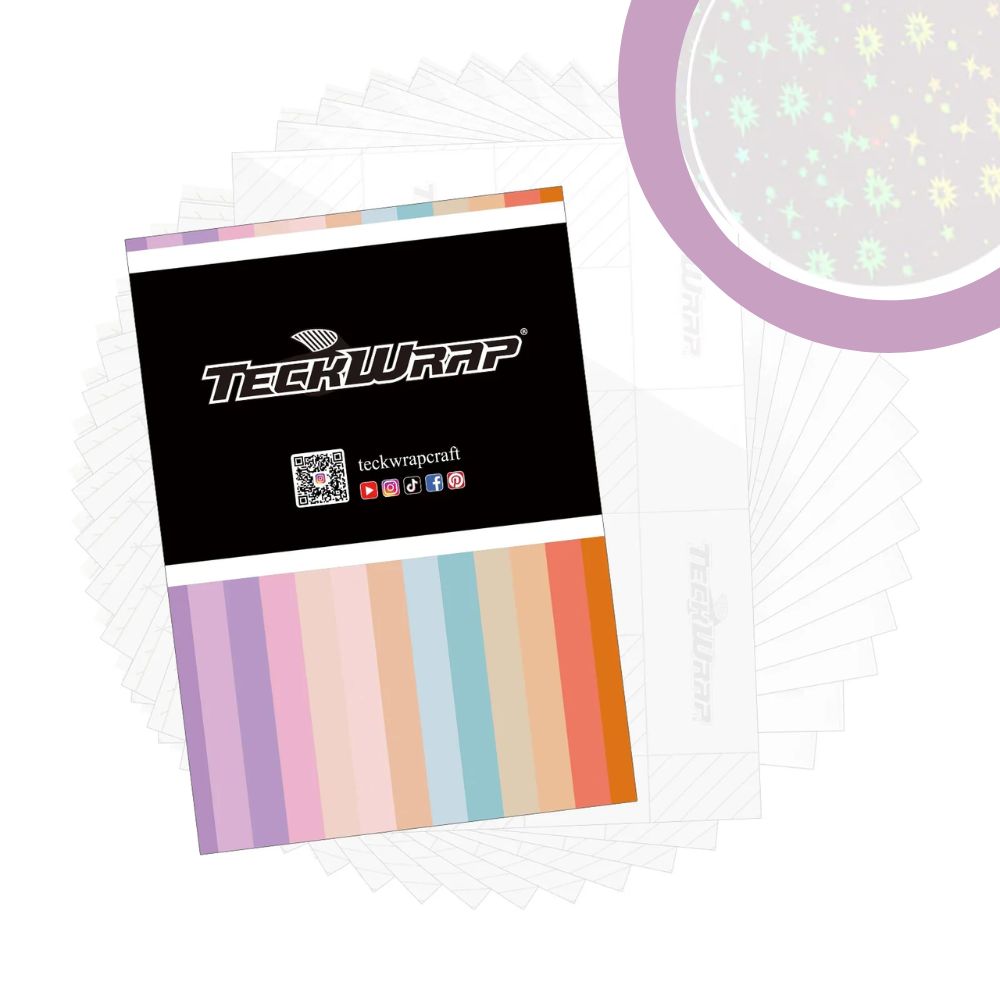 TeckWrapCraft - Stickers - 15 Feuilles Holographique Etoiles A4 - 20 x 30 cm