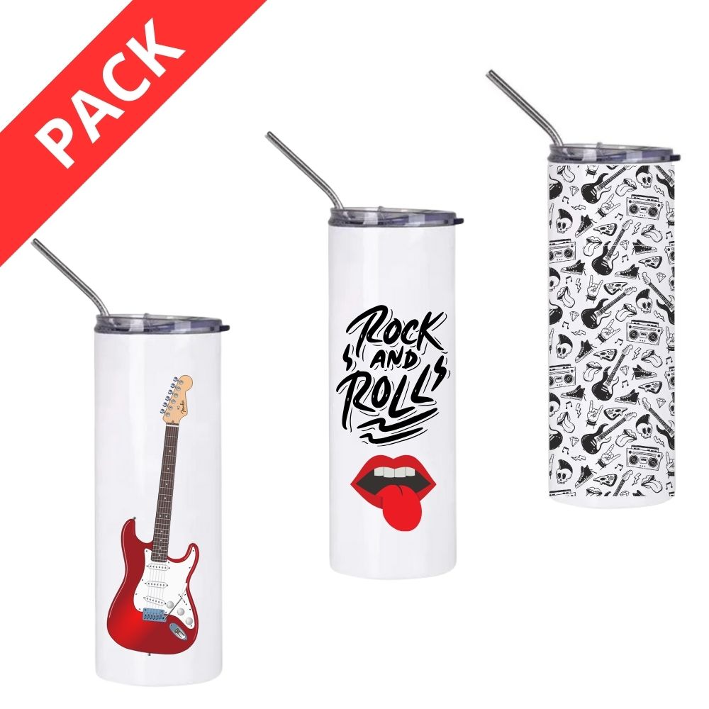 MissKraft - Sublimation - Lot de 3 Tumblers Isothermes avec Paille - Blanc - 600 ml