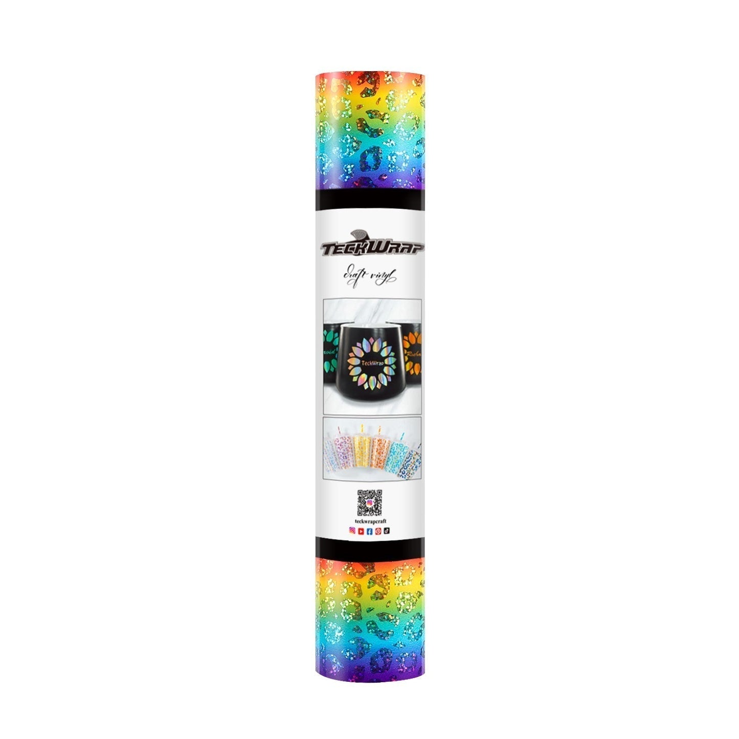 Teckwrap - Vinyle Adhésif - Arc-en-ciel Holographique Léopard - 30 cm x 1,5 m