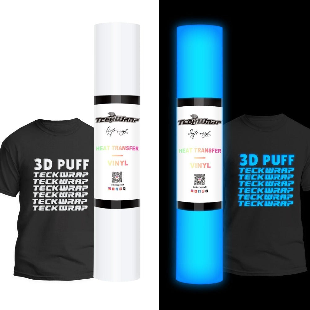 TeckWrapCraft - Glow in the Dark Puff HTV - Bleu - 1,5 m