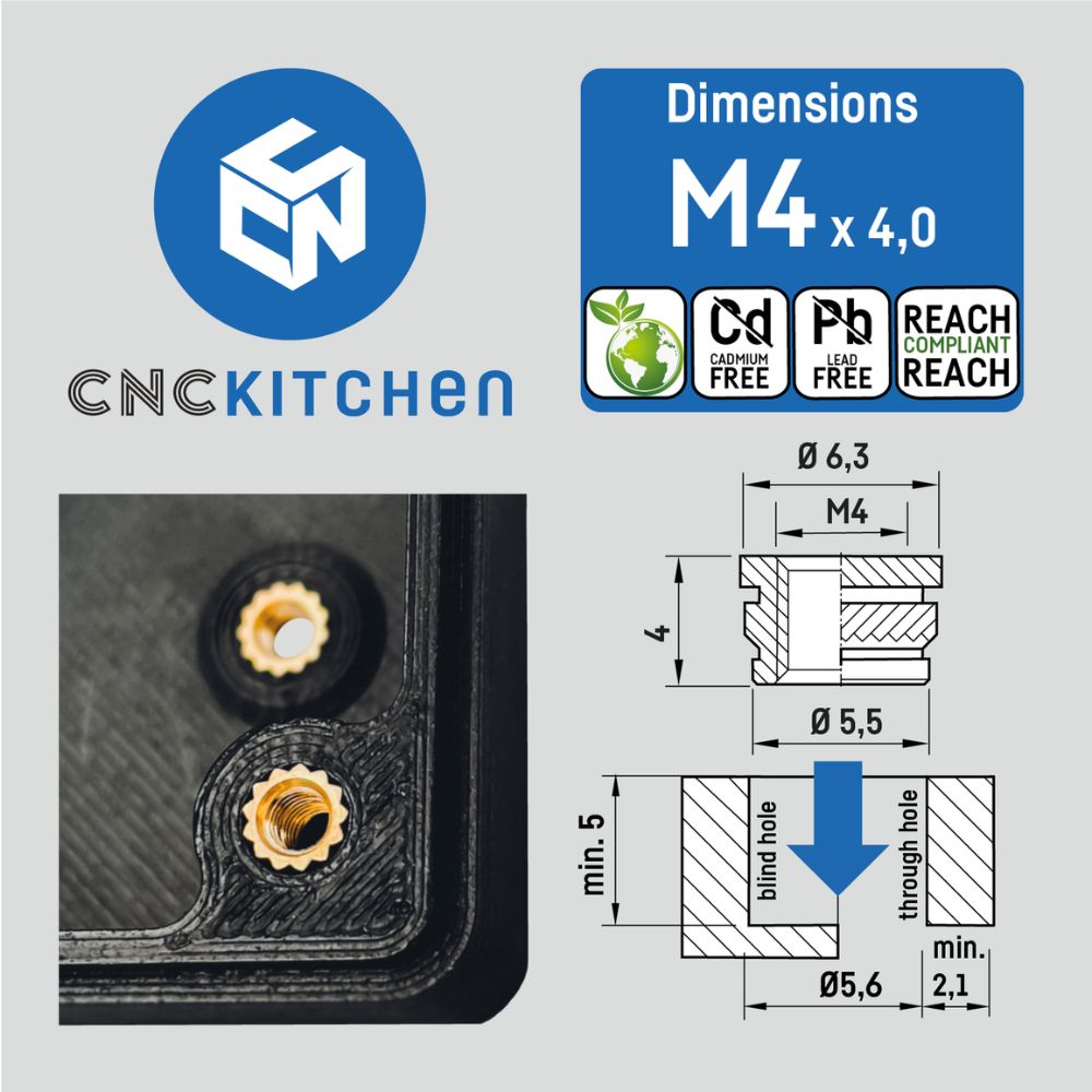 CNC Kitchen Inserts Filetés M4x4.0 