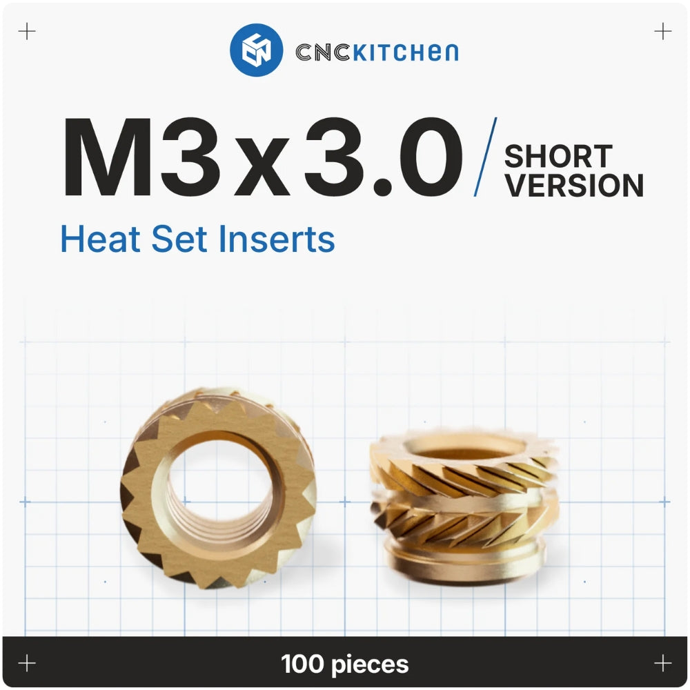 CNC Kitchen - Inserts Filetés M3x3.0 Courts - Lot de 100 pièces