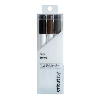 Cricut -  Joy - Lot de Stylos à Pointe Fine Noir/Marron/Gris (0.4mm)