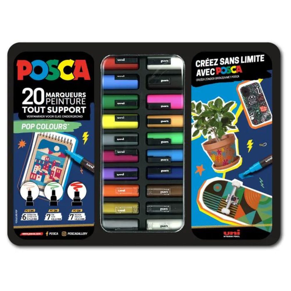 malette métal Posca Pop colors  20 marqueurs