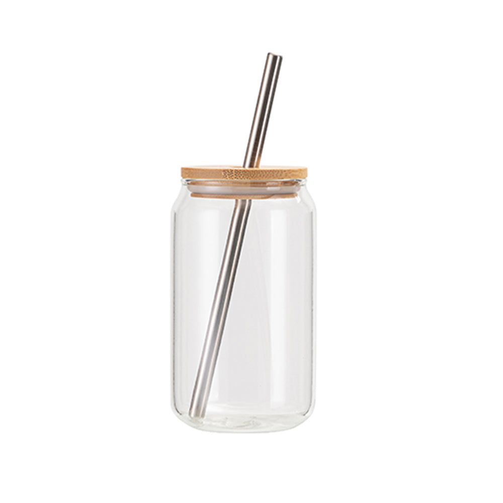 MissKraft - Sublimation - Verre avec Paille et Couvercle Bambou - Transparent - 400 ml