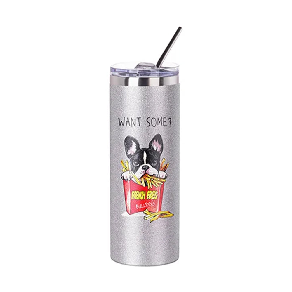 MissKraft Sublimation | Verre en Acier avec Paille | Argent | 600 ml