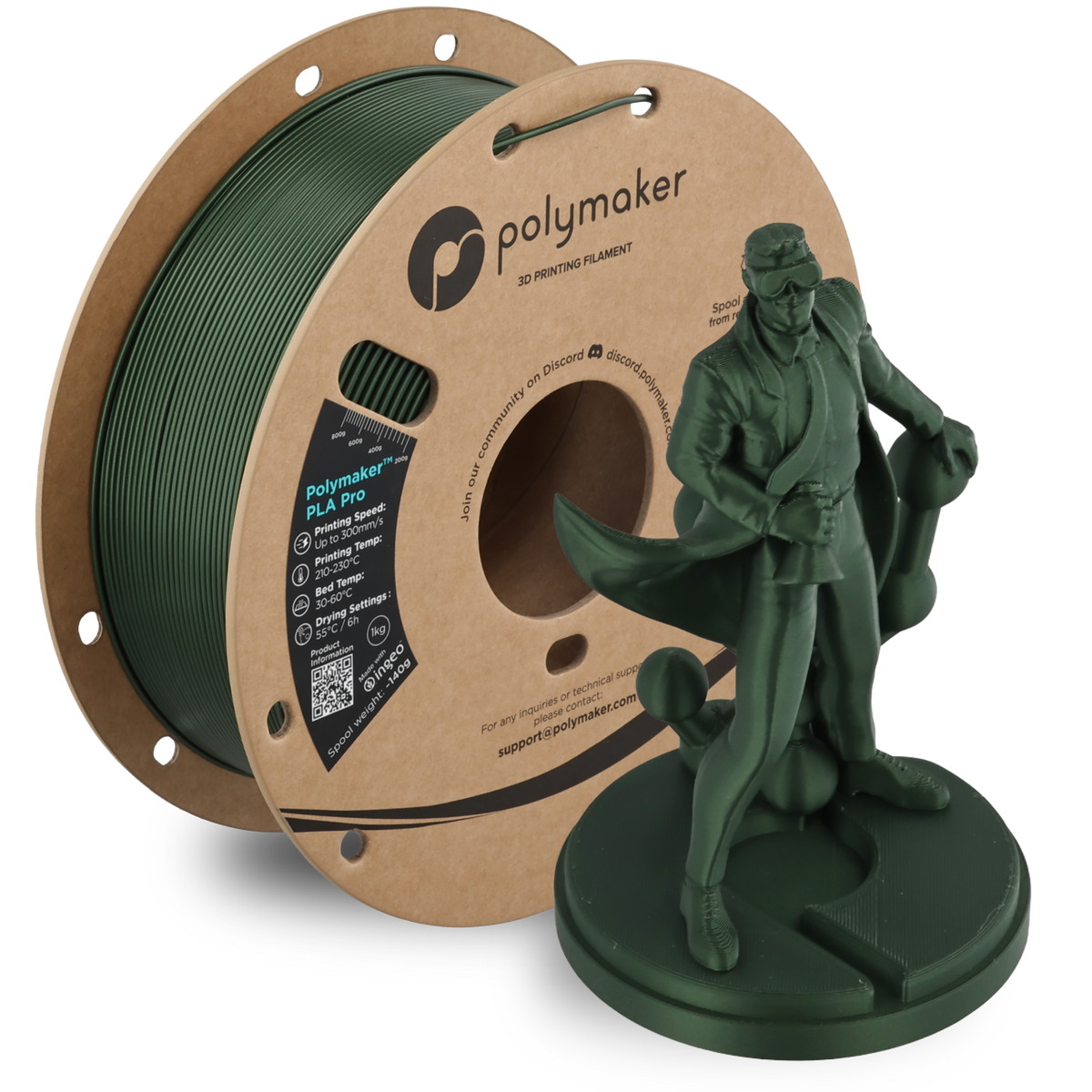 Polymaker - PLA Pro - Vert Métallique (Metallic Green) - 1,75 mm - 1 kg