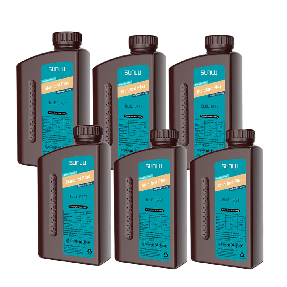 Sunlu - Résine Standard Plus - Bleu-Gris (Blue Grey) - 1 kg - Lot de 6