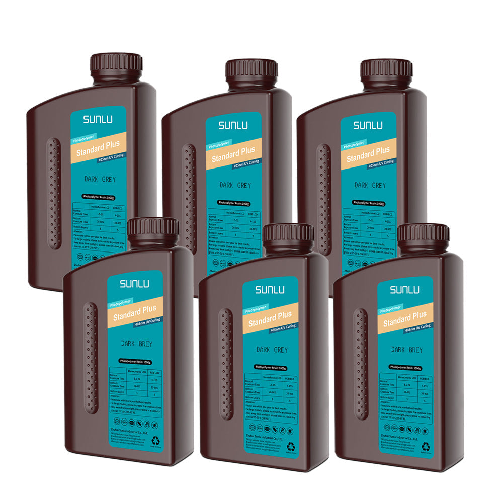 Sunlu - Résine Standard Plus - Gris Foncé (Dark Grey) - 1 kg - Lot de 6