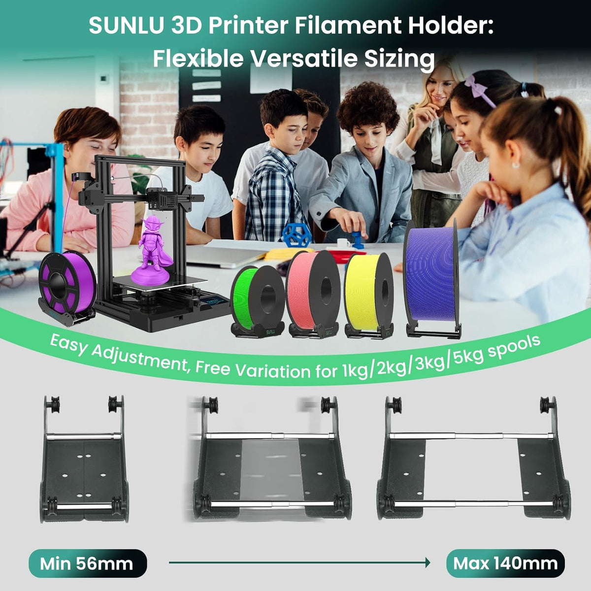 Sunlu - Lot de 2 Supports de Filament de 1 à 5kg (Filament Holder) - 56-140 mm