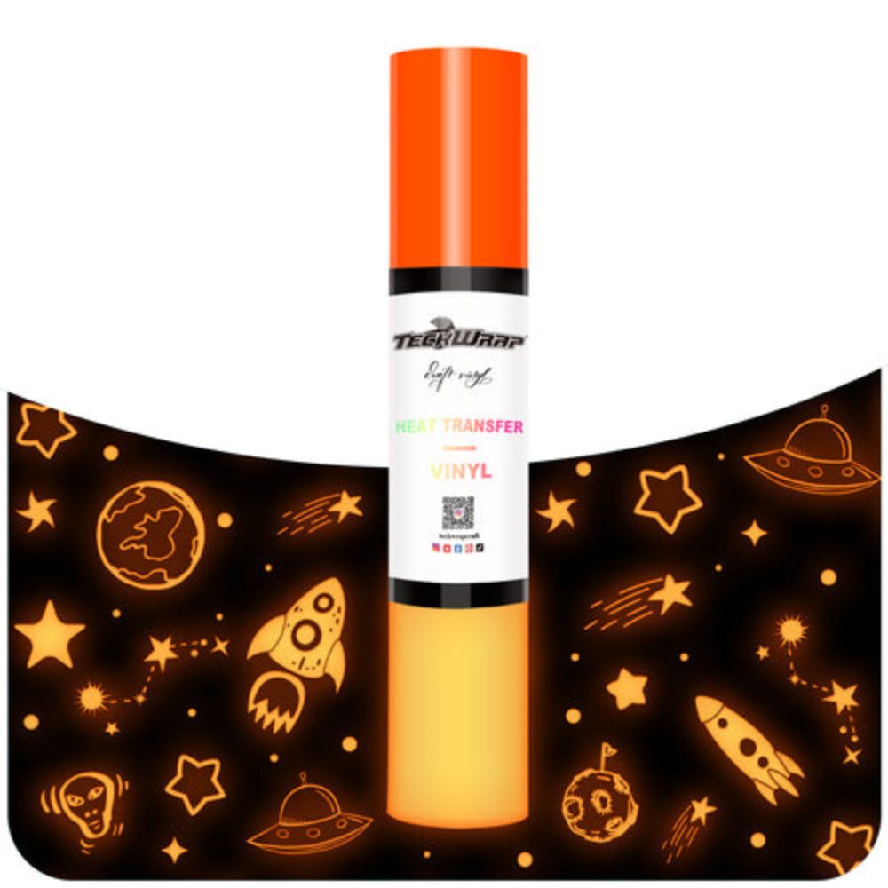 TeckWrapCraft - Vinyle Phosphorescent - Glow in the Dark Orange - 25 cm x 1,5 m