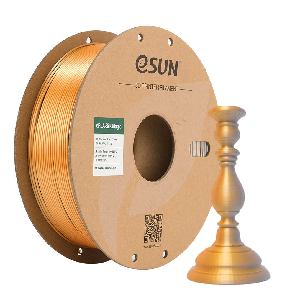 Bobine eSun de eSilk-PLA Magic Gold Silver - 1 kg - Spool carton et son print